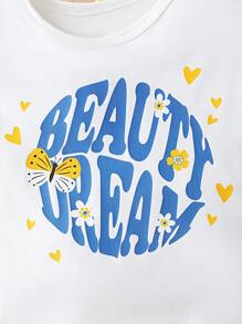 Baby Girls' Cute Daisy & Letter Printed Short Sleeve T-Shirt And Casual Denim Flared Pants Set - Multicolor - View 6