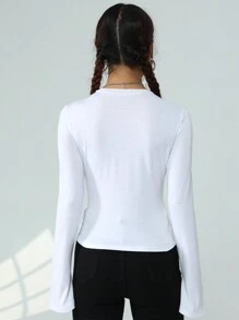 SHEIN EZwear 女士修身超長袖t恤 - 白色 - 查看 2