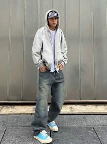 Manfinity EMRG 宽松男士纯色阔腿牛仔裤