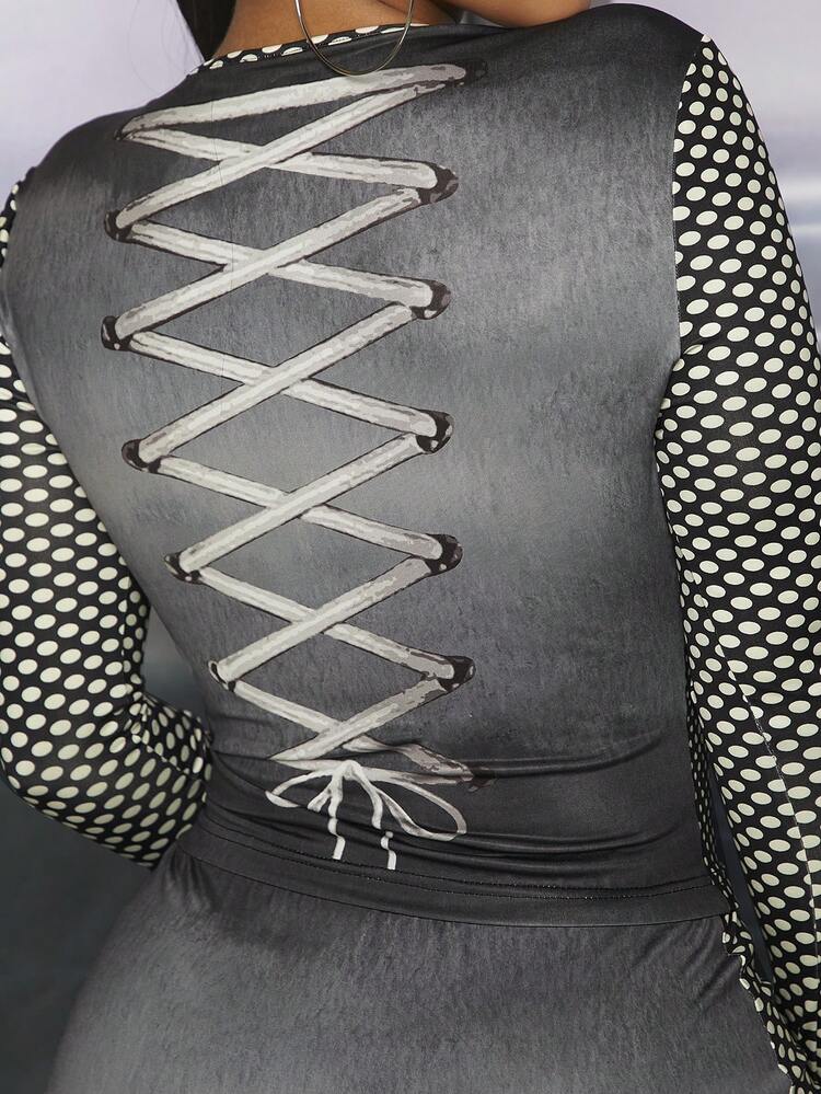 Dot Printed Top & Mini Skirt Two Pieces Set