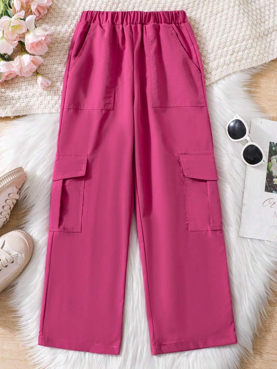 Sparklyn Tween Girl Elastic Waist Cargo Pants - Hot Pink - View 1