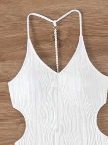 Swim SXY Đồ bơi liền thân hở eo có họa tiết dành cho nữ khi đi bơi, đi nghỉ, đi biển mùa hè - trắng - Xem 7