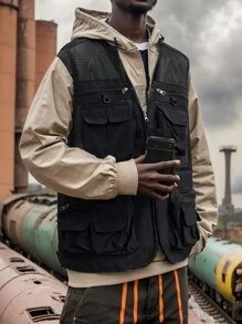 男士貨物口袋工具馬甲 - 黑色 - 查看 3