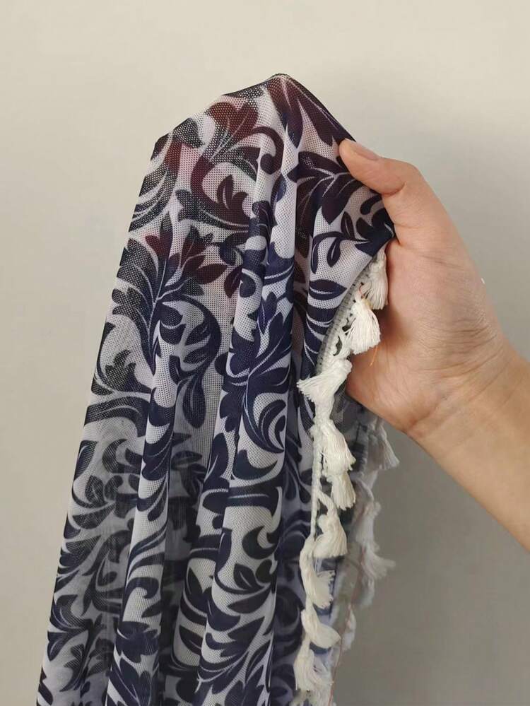 Summer Women's Satin Printed Fringe Hem Kimono Cover Up Top Carnival