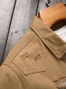 Manfinity Homme Camisa De Mezclilla Desgarrada De Manga Corta Para Hombre - Marrón - Ver 7