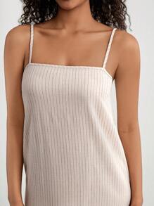 Ocili 女士純色肩帶家居裙 - 卡其色 - 查看 4