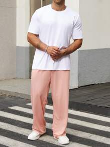 Manfinity Homme Herren-set Aus Einfarbigem T-shirt Und Buchstaben-print In Übergröße