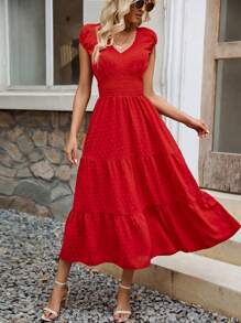 Breezaya 女性收集腰間,荷葉邊裙裝 - 紅色 - 查看 3