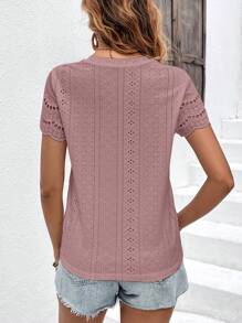 SHEIN Frenchy Women's Embroidered Short Sleeve T-Shirt - Pink - View 2
