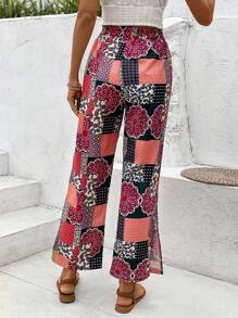 Breezaya Women's High Waist Floral Print Tie-Front Wide Leg Pants Fall Cloth For Women - Multicolor - View 2