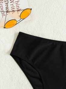 SHEIN Swim Summer Beach Women's Solid Color Bikini Bottom Carnival - Black - View 5