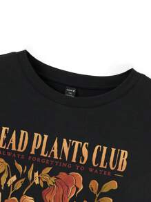 Eduely Artist Vacation 大码女式圆领长款 T 恤图案 T 恤，带口号和植物印花，棉质，适合假期、春季、节日、伊比沙岛 - 黑色 - 查看 4