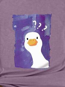 INAWLY Plus Size Cartoon Printed Round Neck T-Shirt Women Graphic Tee Top For Summer - Lilac Purple - View 5
