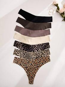 Shein Underwear&Sleepwear Basics 7packs Leopard Print Sexy Thongs