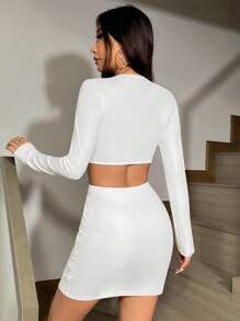 SHEIN Unity Hollow Out Long Sleeve Dress - White - View 2