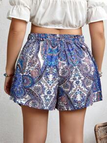 Breezaya 大码女式波西米亚风佩斯利印花宽松短裙裤，适合夏季