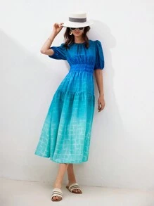 GENKIRA Vestido De Manga Corta Ombre - Multicolor - Ver 4