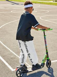 Tween Boys' Casual Loose Fit Joggers With Letter Print And Elastic Cuffs - White - View 4