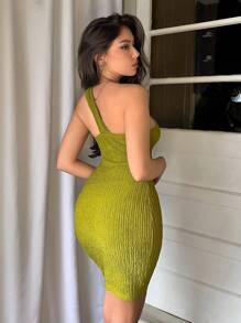 Firerie One Shoulder Bodycon Dress With Textured Design,Summer Dresses
Spring Clothes - Green - View 2