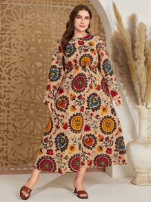 Al Najma 女士大碼花卉印花圓領長袖連衣裙 - 彩色 - 查看 5