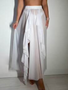 Women's Sheer Mesh Ruffle Trim Cover Up Top Wedding - White - View 6