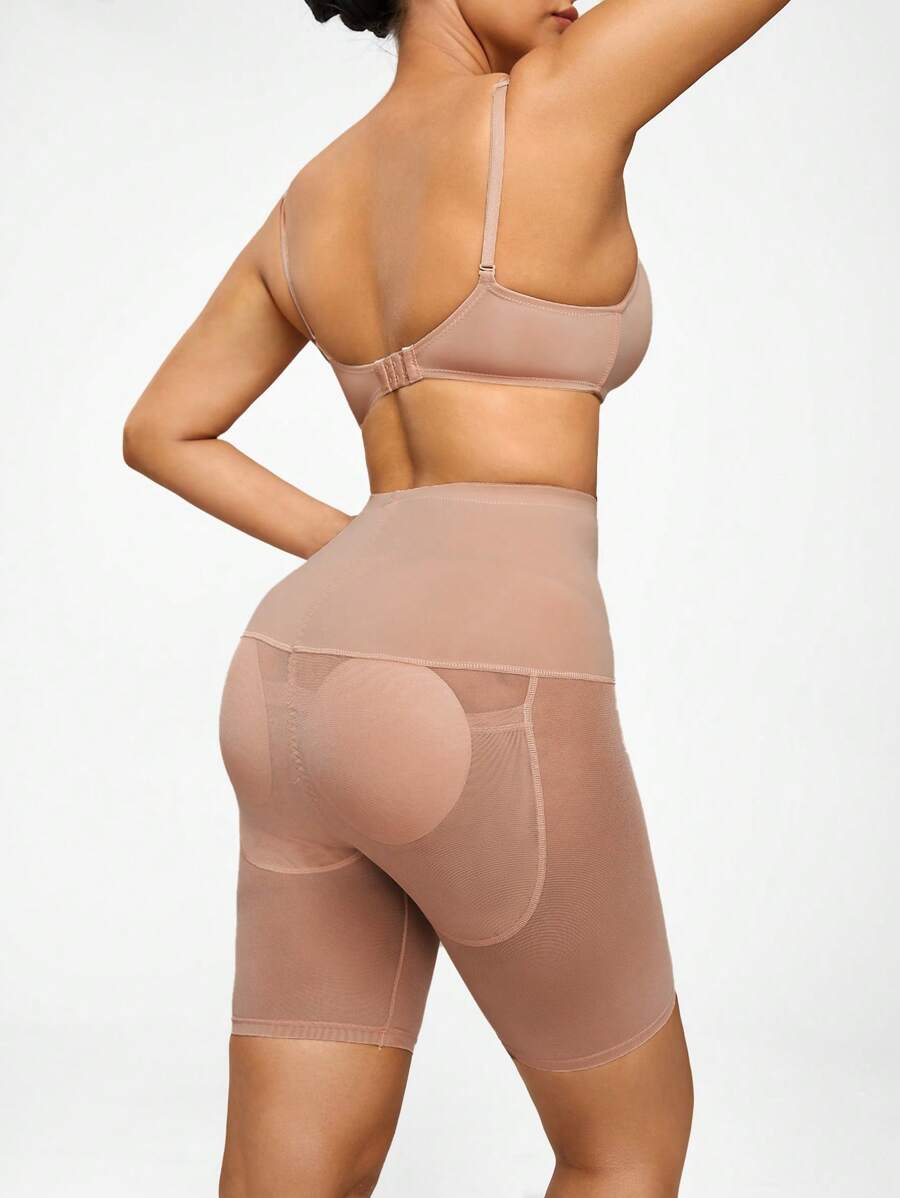 Women's Contrast Mesh Bodysuit Shapewear Bottom - Apricot - View 1