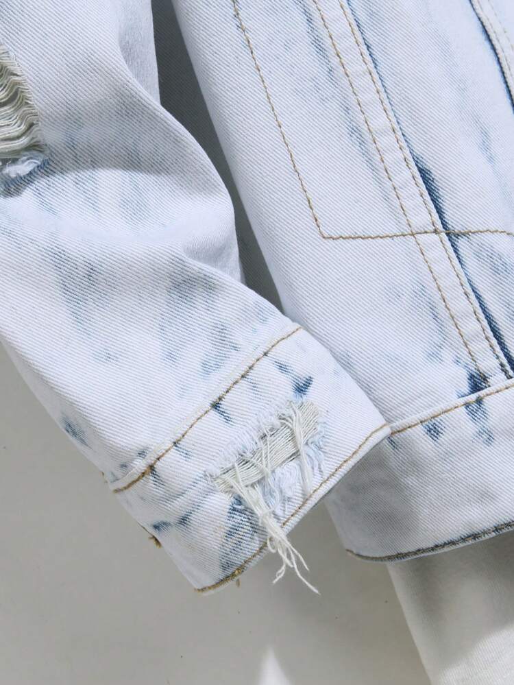 Men's Long Sleeve Ripped Denim Jacket