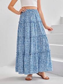 少女織花印花鬆身休閒裙 - 藍色 - 查看 5