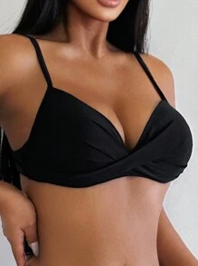 Swim Basics Solid Color Swimwear Top With Cross Wrap Detailing Carnival, Summer Beach - Black - View 4