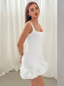 Aloruh Women's Solid Color A-Line Dress With Flared Hem Design - White - View 4
