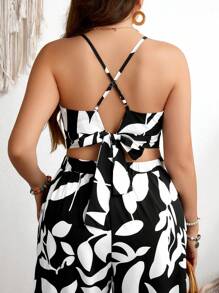 SHEIN Clasi Ensemble De 2 Pièces De Grande Taille Avec Haut De Réservoir Court Noué À L'avant Et Pantalon