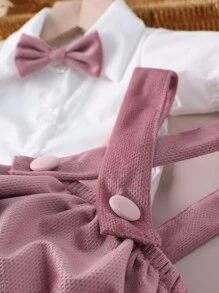 3入組新生兒攝影紳士套裝，適用於男嬰: 帶蝴蝶結襯衫、吊帶褲和帽子 - 彩色 - 查看 4