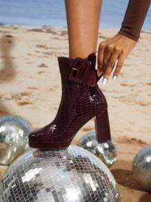 女士短靴 - 酒紅色 - 查看 7