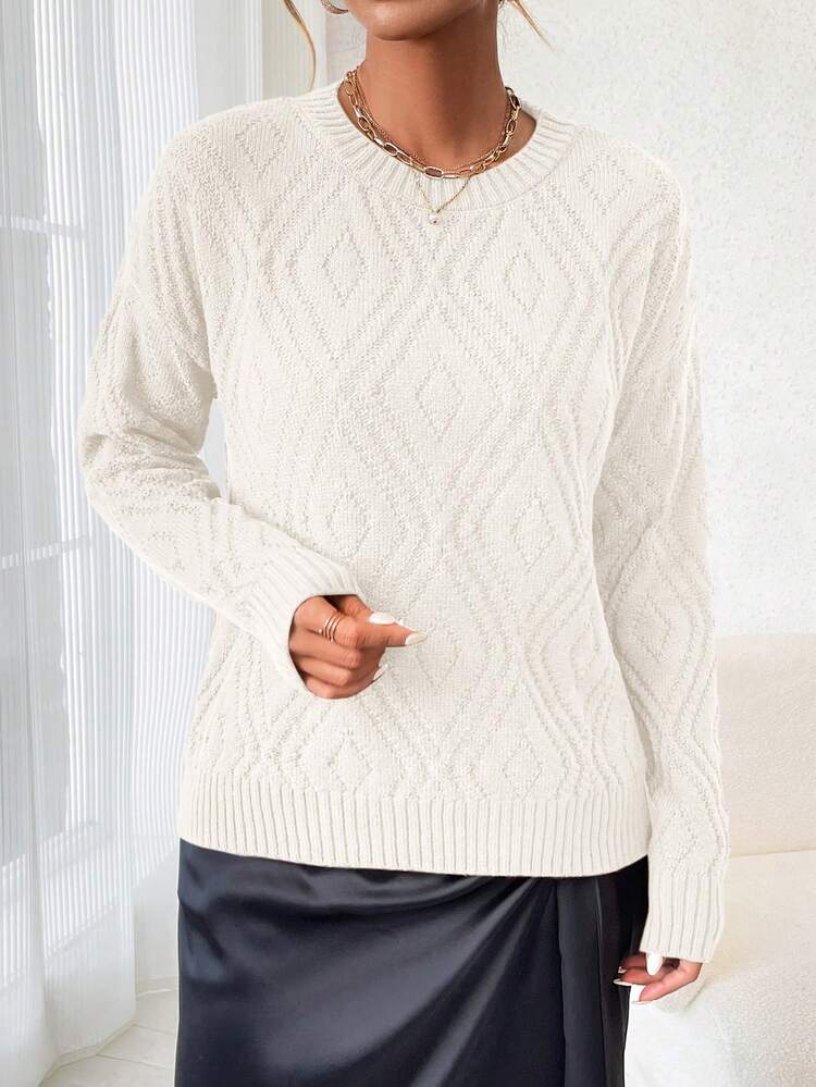 SHEIN LUNE Women's Solid Color Drop Shoulder Casual Sweater, Knit Pullover Fall Winter - Beige - View 3