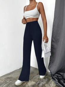 EURMUSE Women's Casual Solid Color Knit Pants, Autumn/Winter - Black - View 5