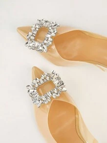 Rhinestone Decor Point Toe Slingback Pumps - Apricot - View 5