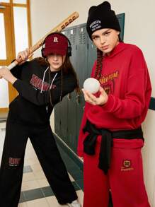 Streetz SHEIN Sport طقم هودي وبنطال رياضي بطبعة حروف للسيدات، ملابس رياضية