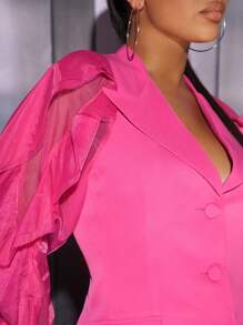Hauture Ruffle Trim Button Front Jacket - Hot Pink - View 5