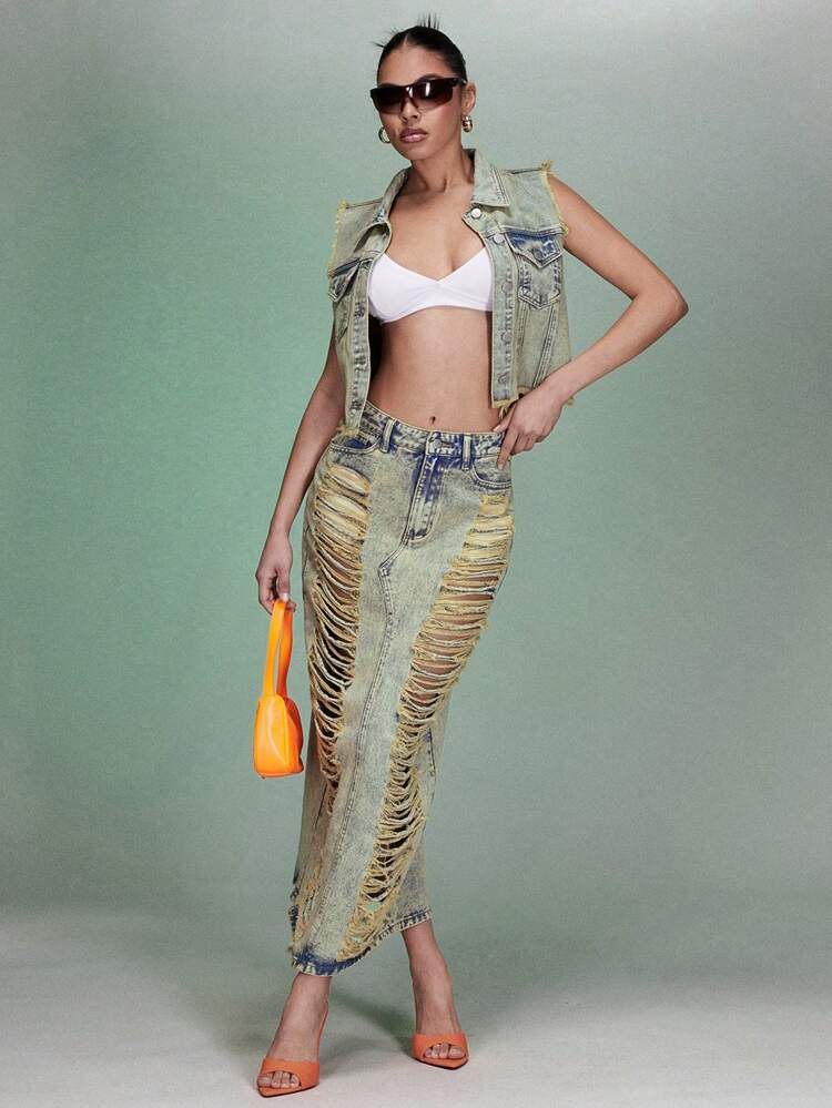 Vintage Wash Cropped Denim Vest - Vintage Wash&Women Jeans Jackets&Spring&Spring Jacket&Country Concert