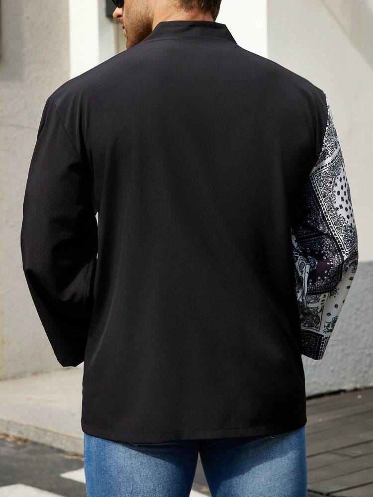 Men Plus Color Block Paisley Print Open Front Top