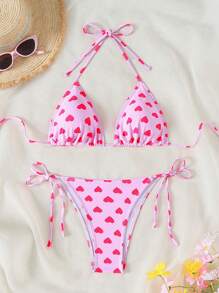 Swim Mod Bộ Bikini Dây In Hình Trái Tim Đi Biển Mùa Hè Valentine - Nhiều màu - Xem 1
