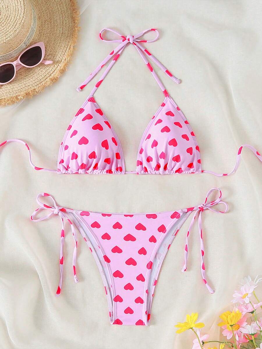 Swim Mod Bộ Bikini Dây In Hình Trái Tim Đi Biển Mùa Hè Valentine - Nhiều màu - Xem 1