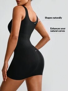 SHAPORA 女士純色無袖塑身連身裙 - 黑色 - 查看 3