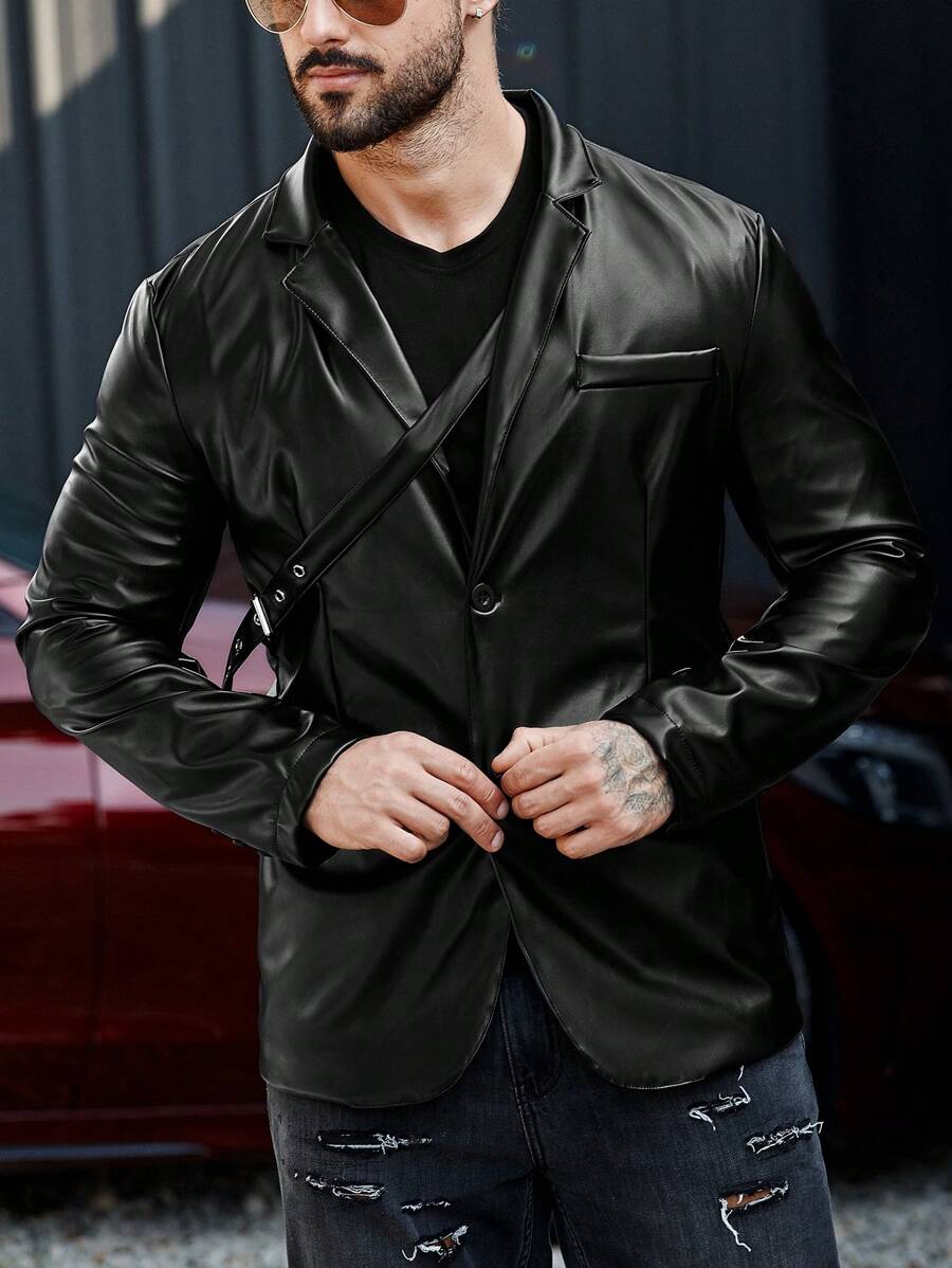 Manfinity Homme Men's Pu Suit Jacket - Black - View 1