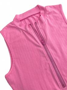 Fashionable Bodycon Zipper Ribbed Soft And Sexy Nightclub Mini Dress - Dusty Pink - View 5