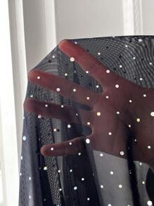 Slaydiva Bộ đồ ngủ gợi cảm 2 mảnh hở lưng lưới lấp lánh cổ chữ V sâu cỡ lớn cho nữ và chân váy midi, bộ đồ ngủ hẹn hò - màu đen - Xem 6