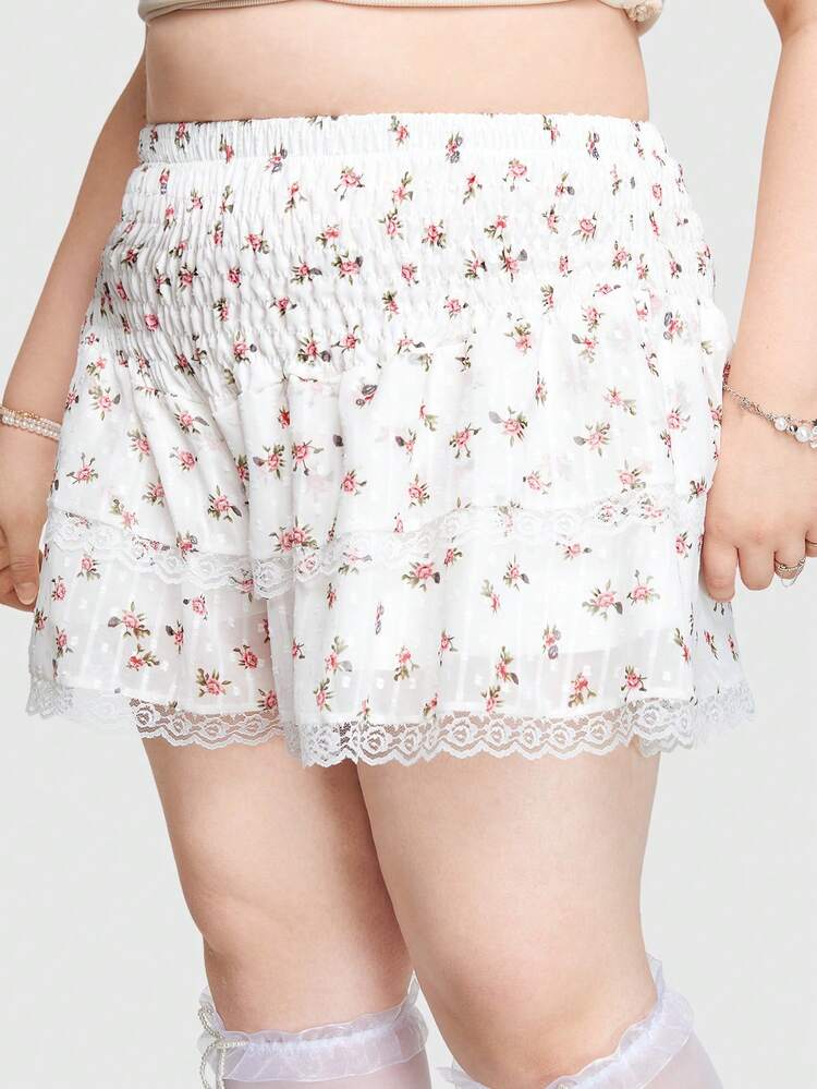 Sweet And Cute Floral Print Plus Size Women's Shorts