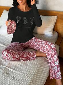 RueChic Set pantaloni și tricou cu imprimeu floral