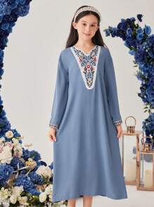 SHEIN Dziewczyny Elegancki Kwiatowy Nadrukowany Patchwork Sukienki