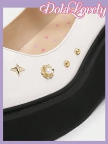 Dola Lovely Women'S Faux Pearl Studded Mary Jane Shoes With Chunky Heel, Heart Buckle, Fashionable Wedge Shoes For Women